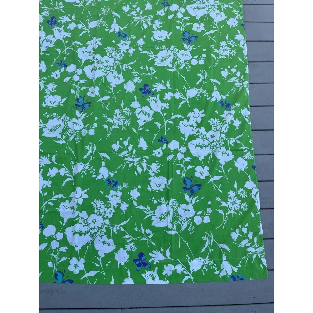 Vintage Fieldcrest Twin Flat‎ Sheet Floral Green with Purple Butterflies USA 60s